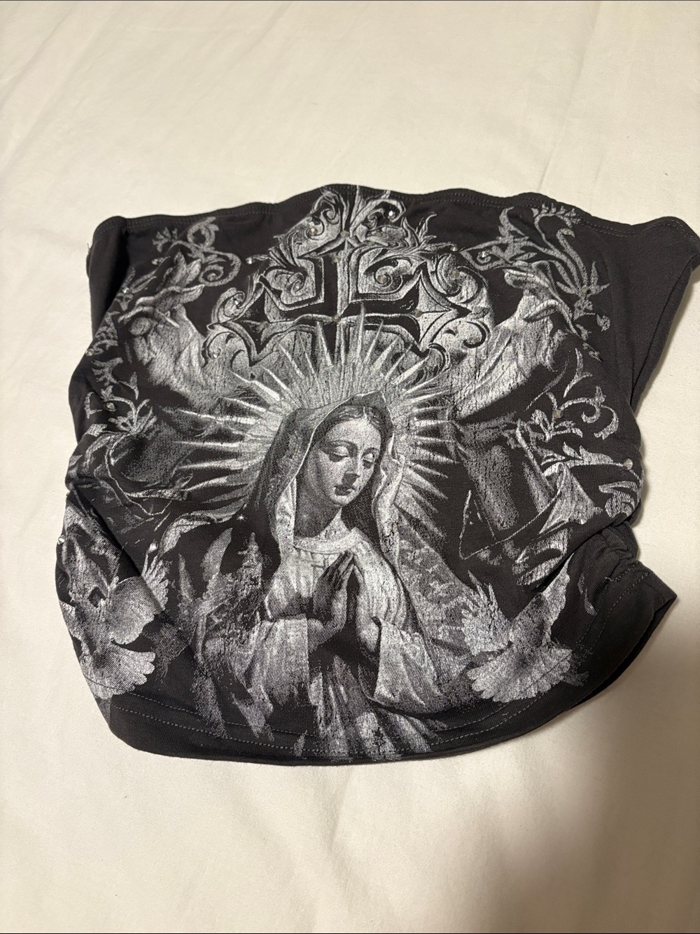 Black strapless top Graphic Prayer with rhinestones - XS